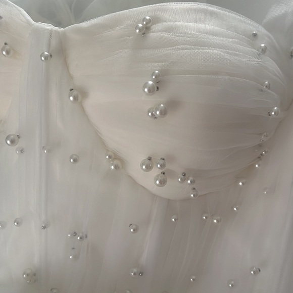 NWT WHITE PEARL DRESS: Ava Gowns Pearl Mini Dress - BRIDAL/ ENGAGEMENT DRESS - Picture 8 of 8